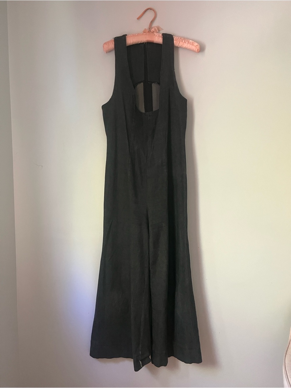 Vintage Sleeveless Black Denim Wide Leg U Neck Jumpsuit - Picture 4 of 4